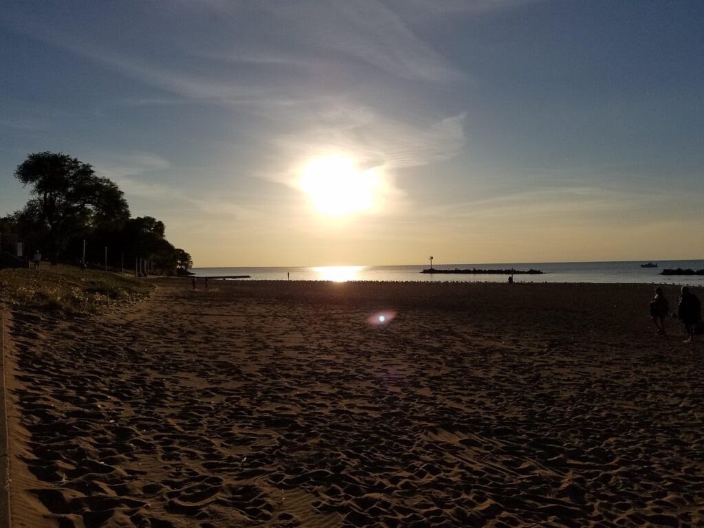 beach, nature, lake, sun, moon, ohio, brown moon
