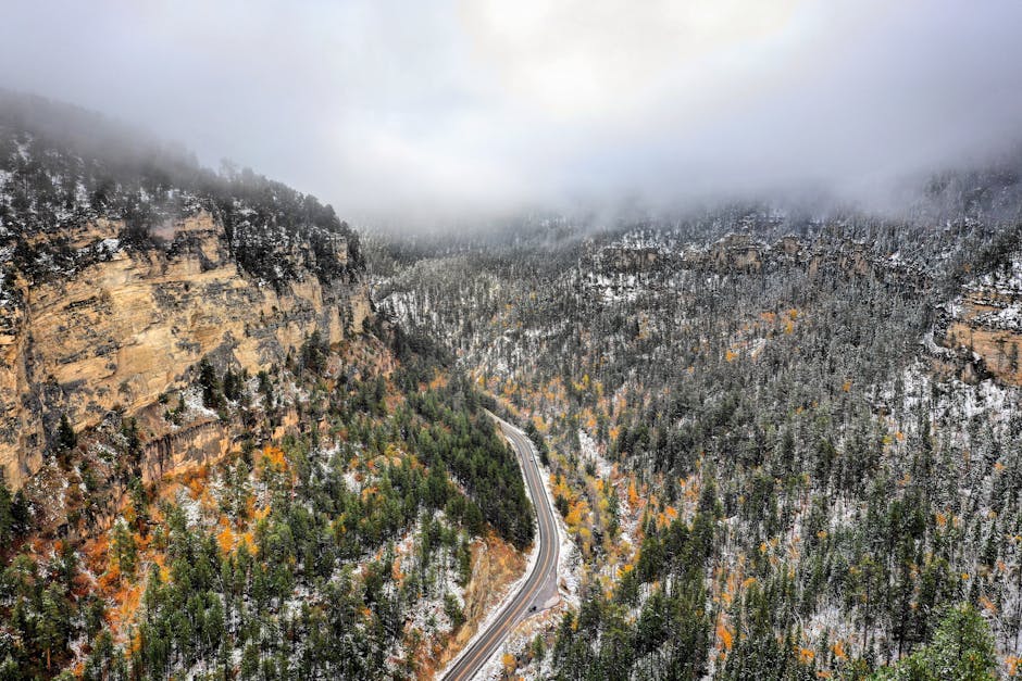 pexels-photo-1625181-1625181-1 A breathtaking view of Spearfish Canyon with snow-covered trees and rocky cliffs during winter.